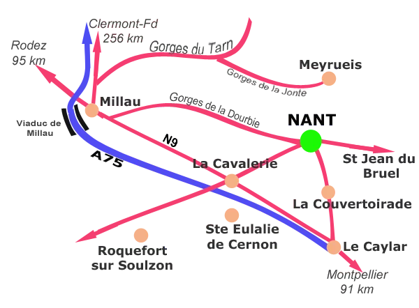 Carte départementale de l'Aveyron pour un accès à Nant d'Aveyron